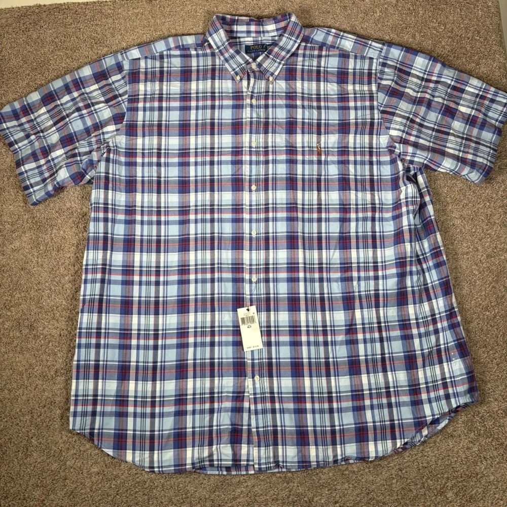 Polo Ralph Lauren Plaid Classic Fit Short‎ Sleeve Button Down Shirt 4LT NWT